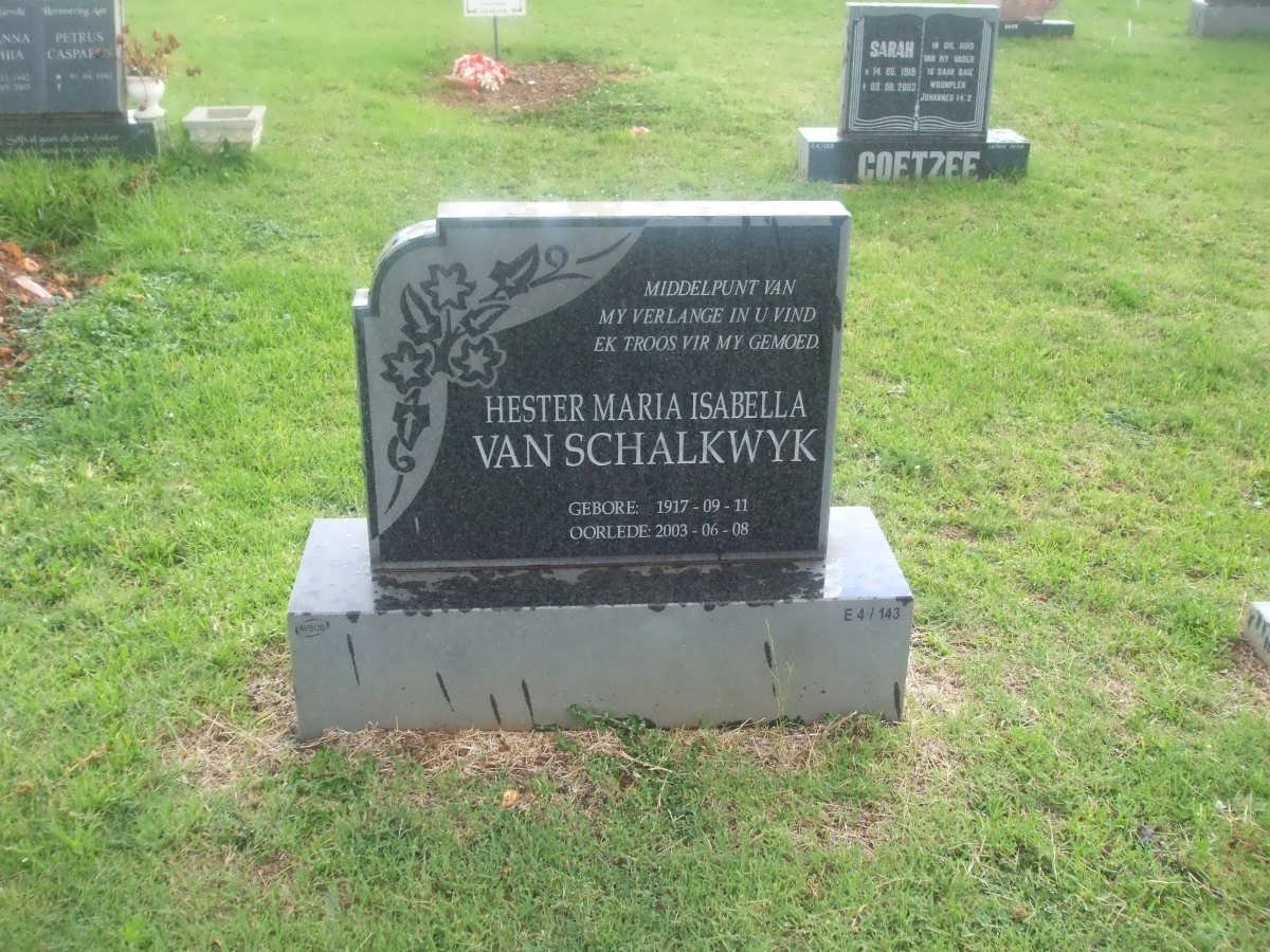 SCHALKWYK Hester Maria Isabella, van 1917-2003