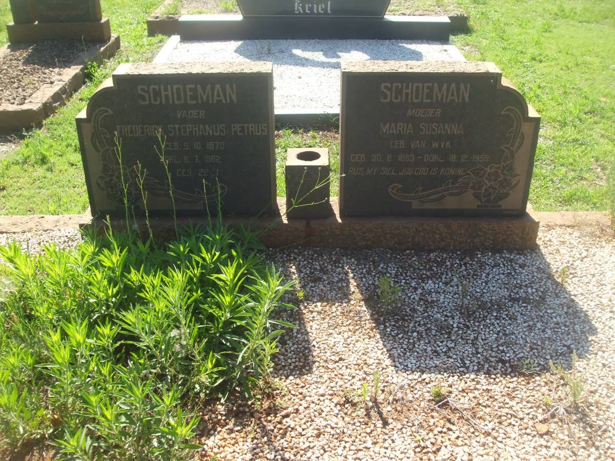 SCHOEMAN Frederick Stephanus Petrus 1873-1962 &amp; Maria Susanna VAN WYK 18??-1959