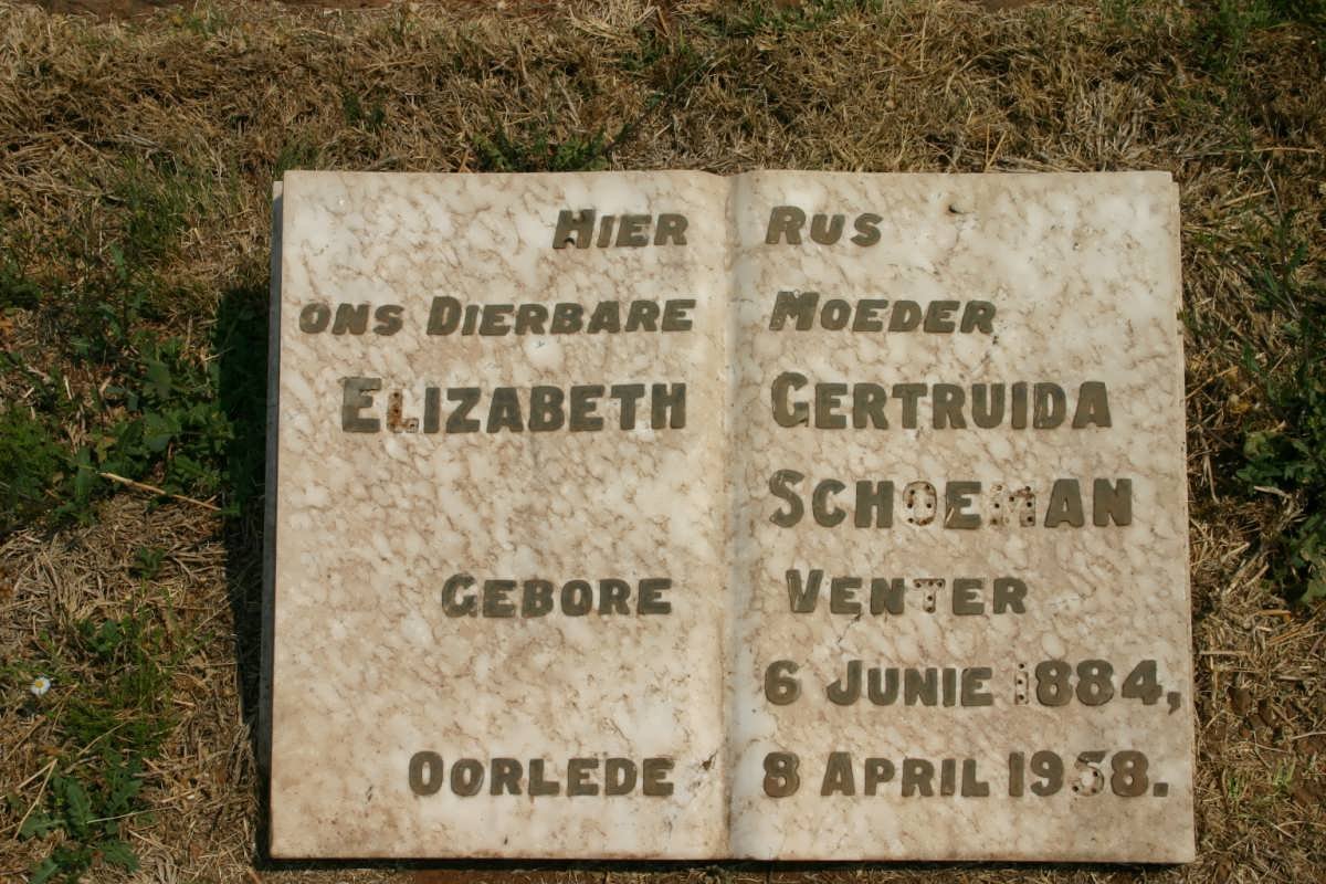 SCHOEMAN Elizabeth Gertruida nee VENTER 1884-1958