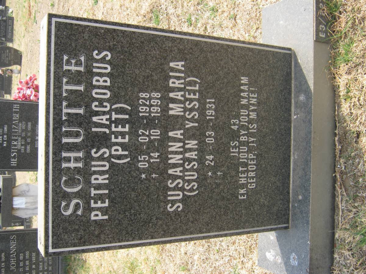 SCHUTTE Petrus Jacobus 1928-1998 &amp; Susanna Maria YSSEL 1931-