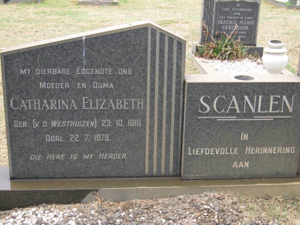 SCANLEN Catharina Elizabeth nee V.D. WESTHUIZEN 1910-1979