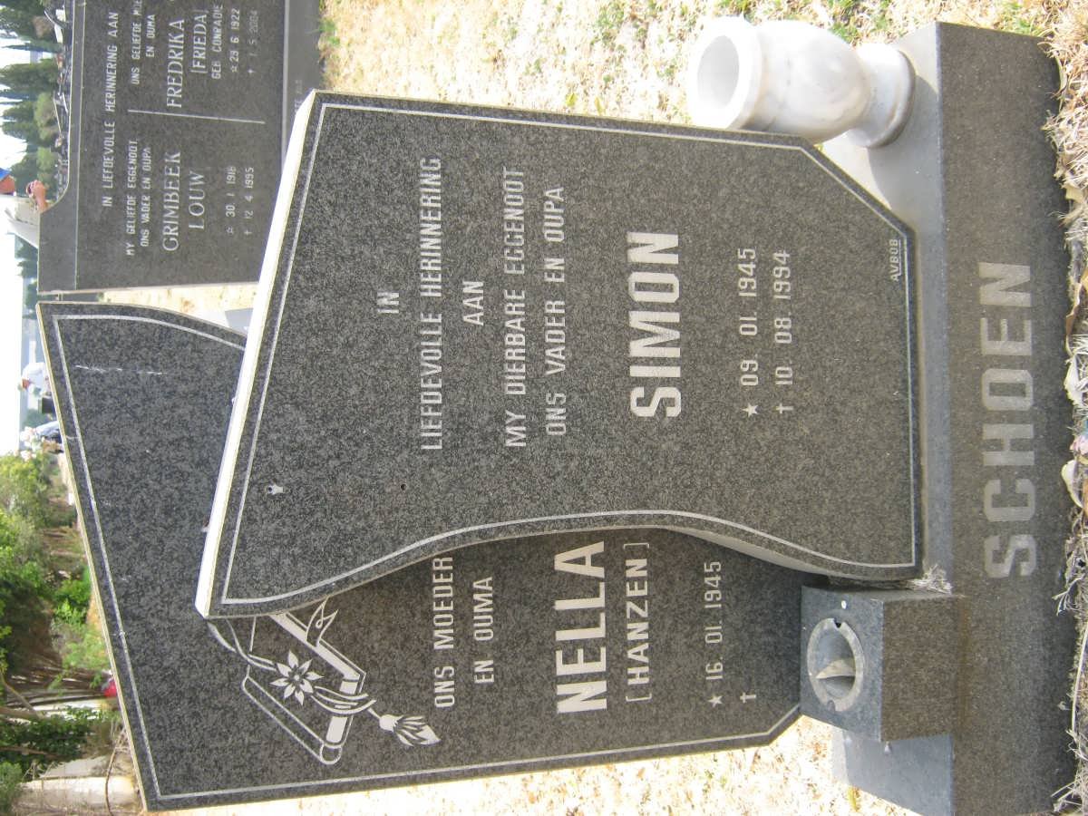 SCHOEN Simon 1945-1994 &amp; Nella HANZEN 1945-