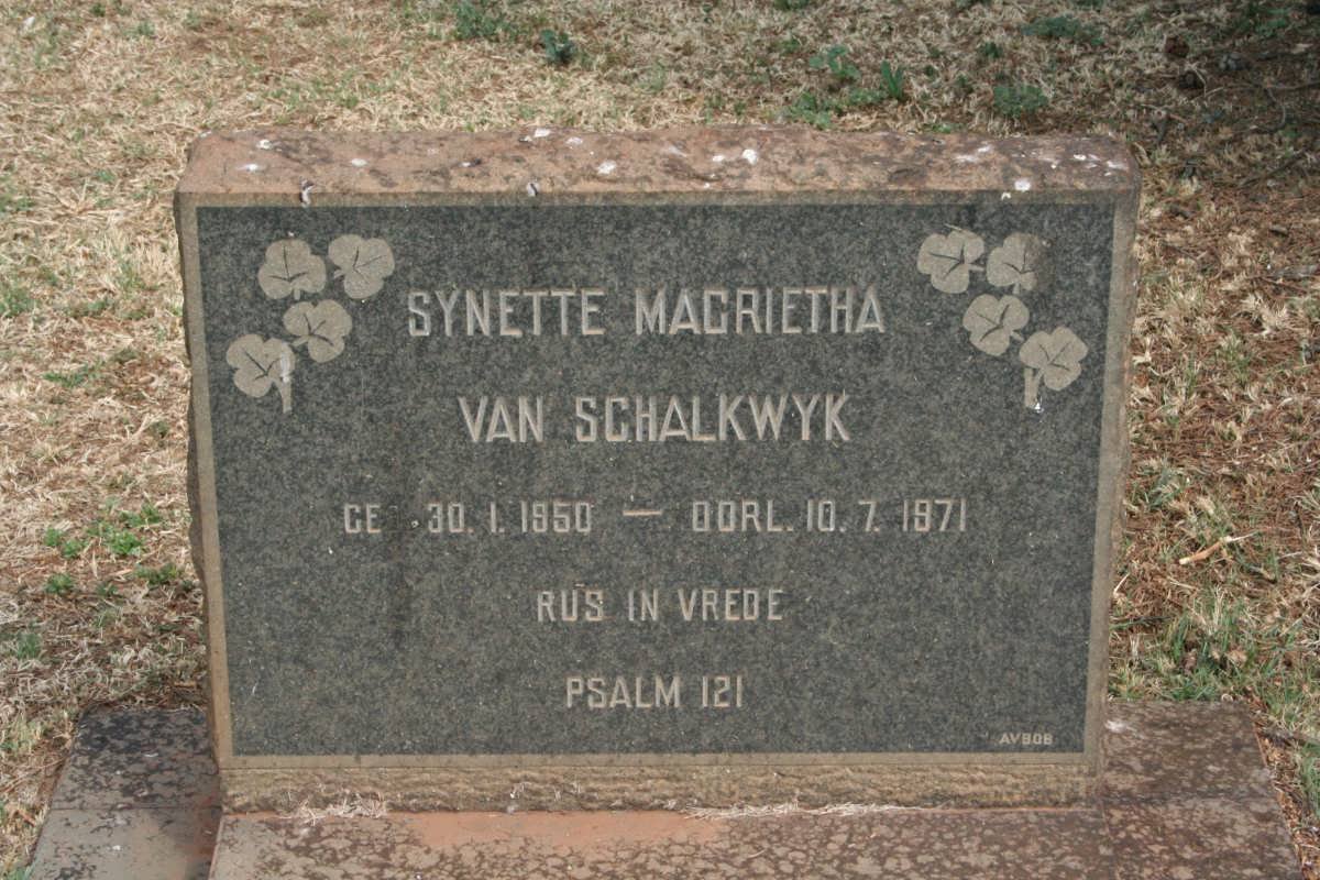 SCHALKWYK Synette Magrietha, van 1950-1971