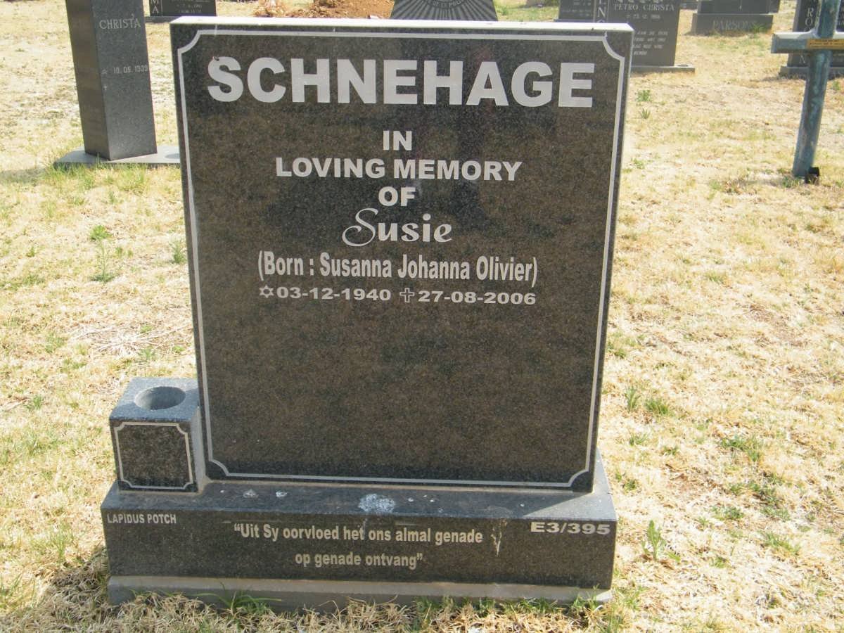 SCHNEHAGE Susanna Johanna nee OLIVIER 1940-2006