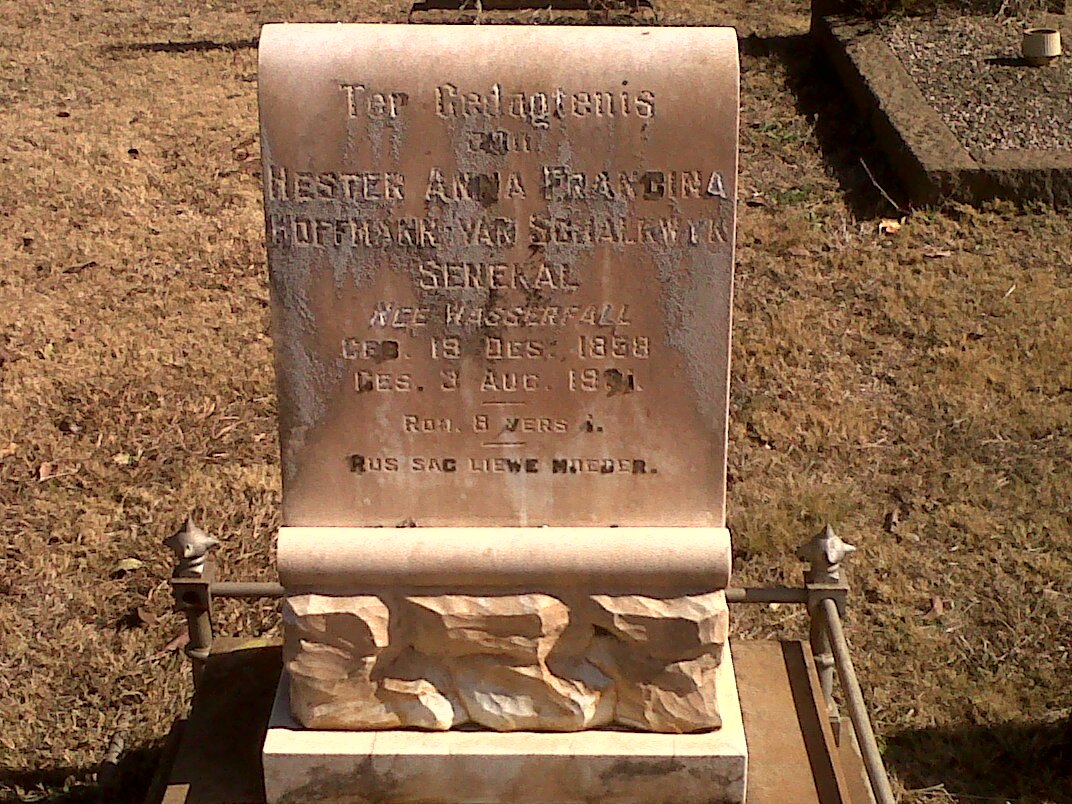 SENEKAL Hester Anna Francina Hoffmann van Schalkwyk nee WASSERFALL 185?-19?1