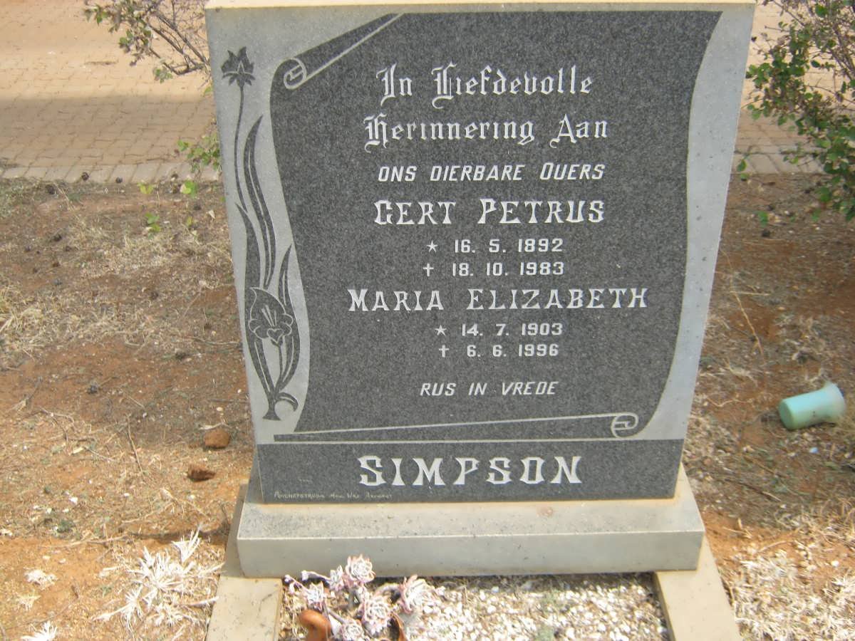 SIMPSON Gert Petrus 1892-1983 &amp; Maria Elizabeth 1903-1996