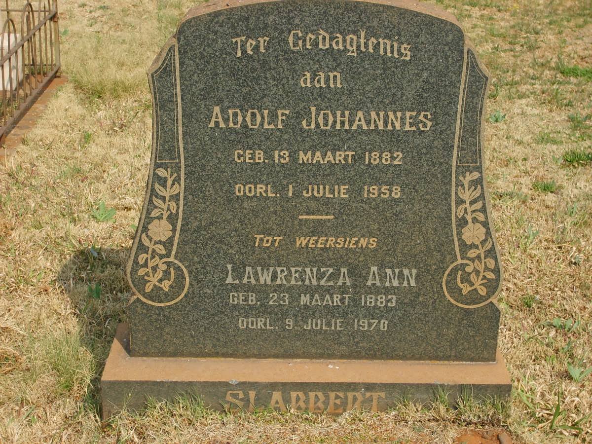 SLABBERT Adolf Johannes 1882-1958 &amp; Lawrenza Ann 1883-1970