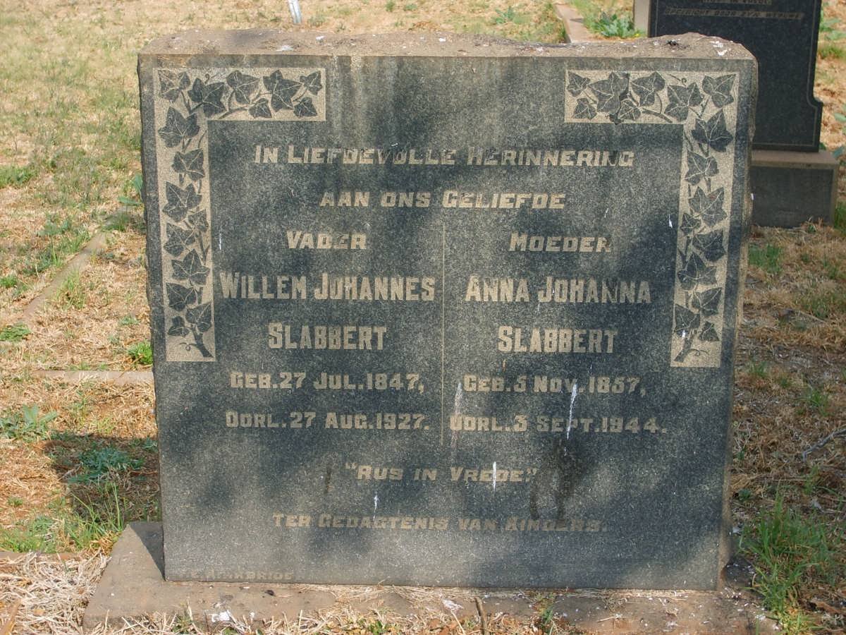 SLABBERT Willem Johannes 1847-1927 &amp; Anna Johanna 1857-1944