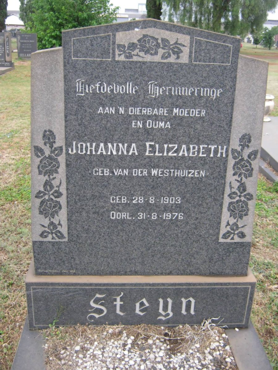 STEYN Johanna Elizabeth nee VAN DER WESTHUIZEN 1903-1976