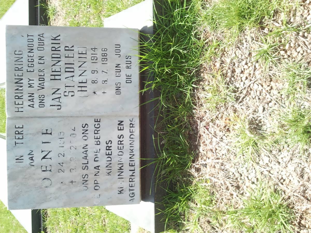 STADLER Jan Hendrik 1914-1986 &amp; Oenie 1915-2004