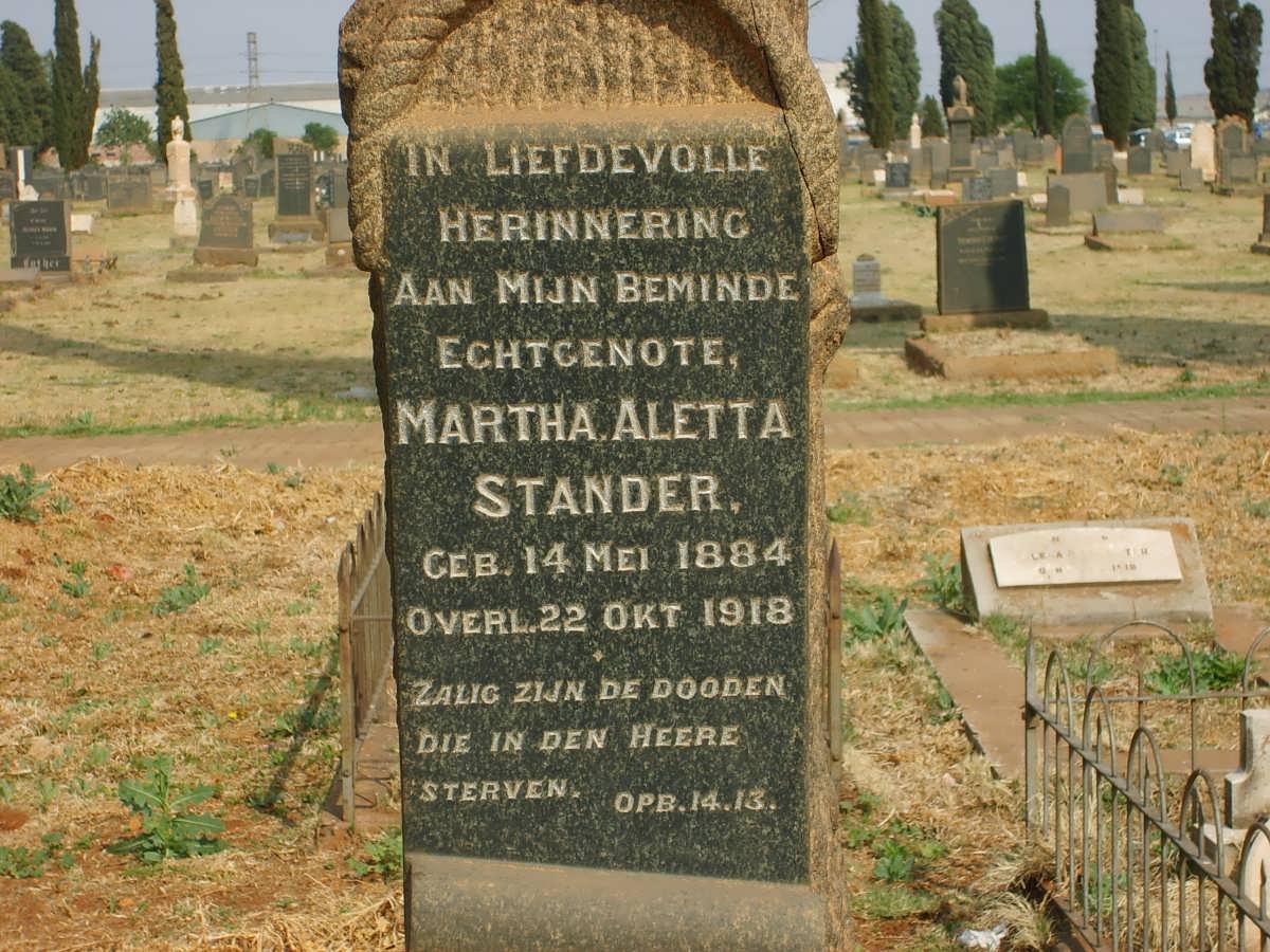 STANDER Martha Aletta 1884-1918