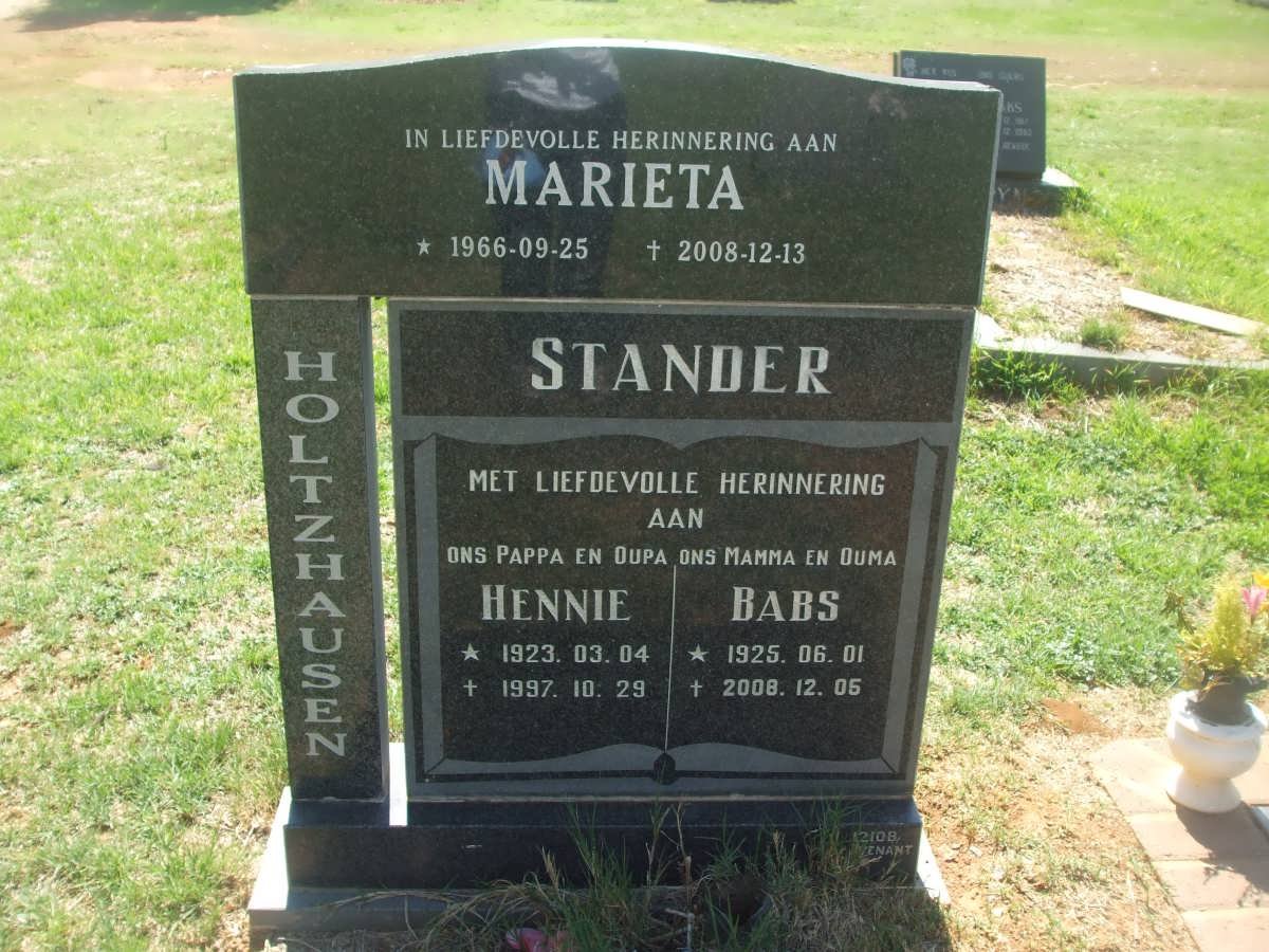 STANDER Hennie 1923-1997 &amp; Babs 1925-2008 :: HOTZHAUSEN Marieta 1966-2008