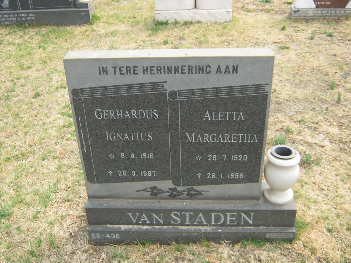 STADEN Gerhardus Ignatius, van 1916-1997 &amp; Aletta Margaretha 1920-1998
