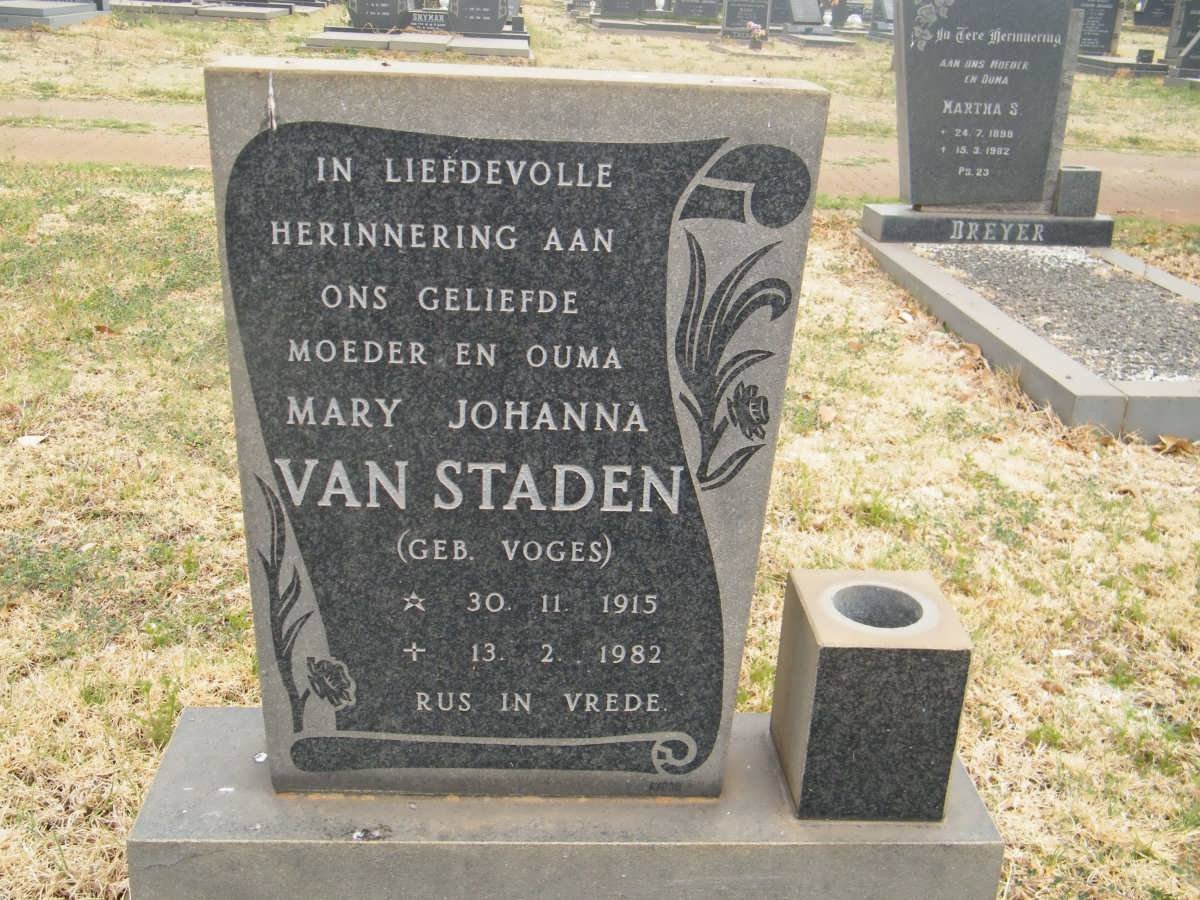 STADEN Mary Johanna, van nee VOGES 1915-1982