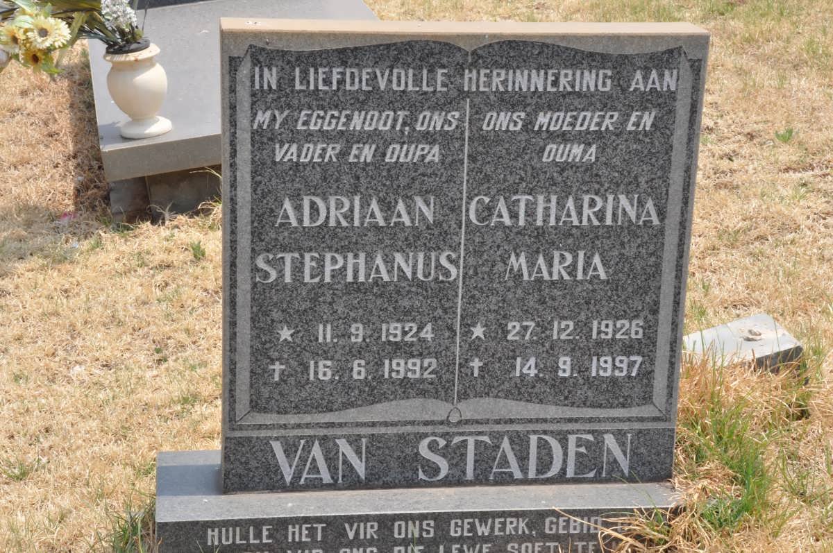 STADEN Adriaan Stephanus, van 1924-1992 &amp; Catharina Maria 1926-1997