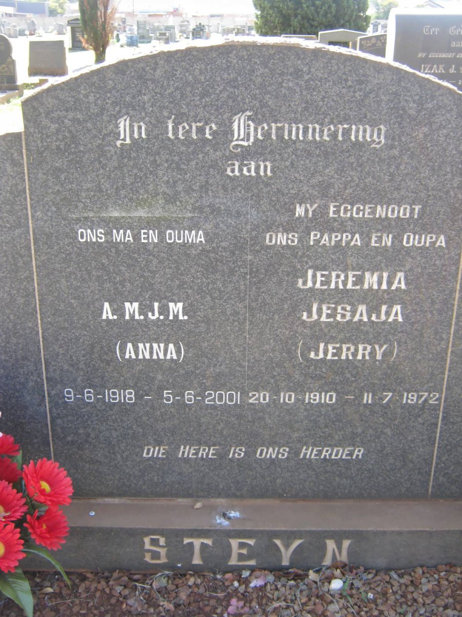 STEYN Jeremia Jesaja 1910-1972 &amp; A.M.J.M. 1918-2001