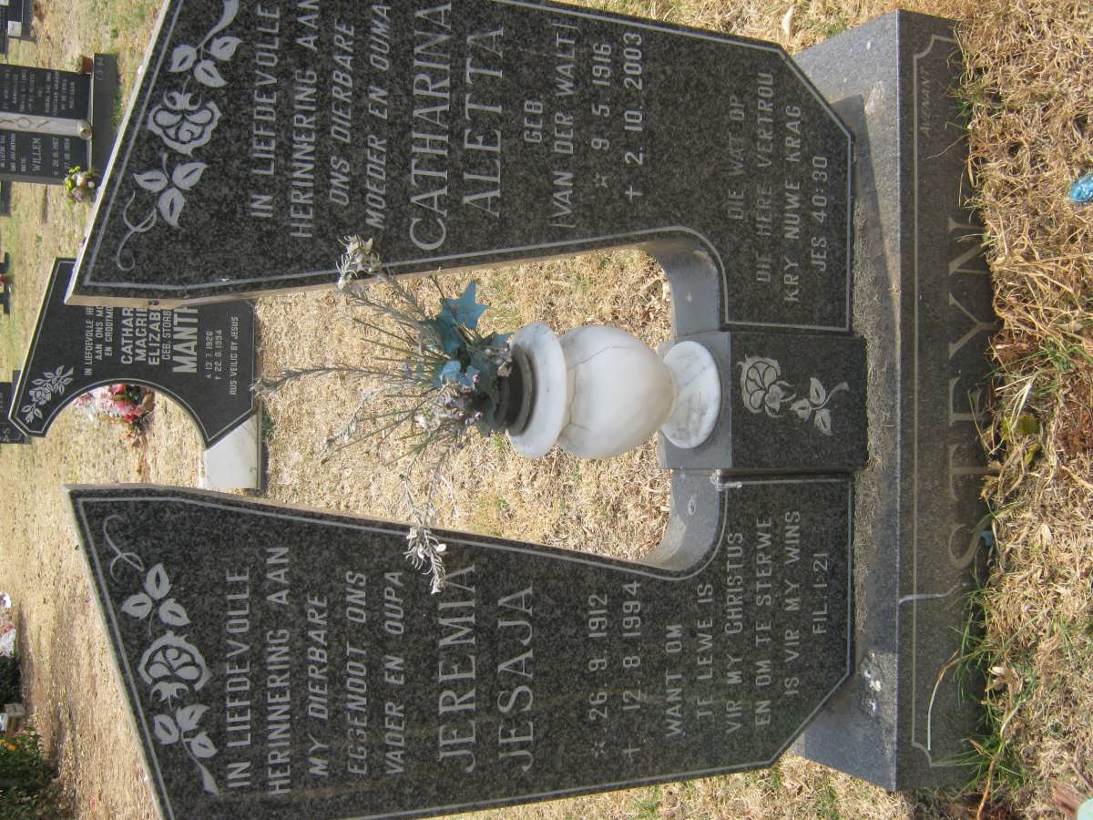 STEYN Jeremia Jesaja 1912-1994 &amp; Catharina Aletta VAN DER WALT 1916-2003