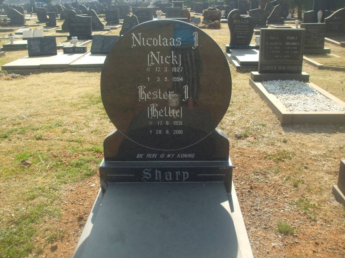 SHARP Nicolaas J. 1927-1994 &amp; Hester J. 1931-2010