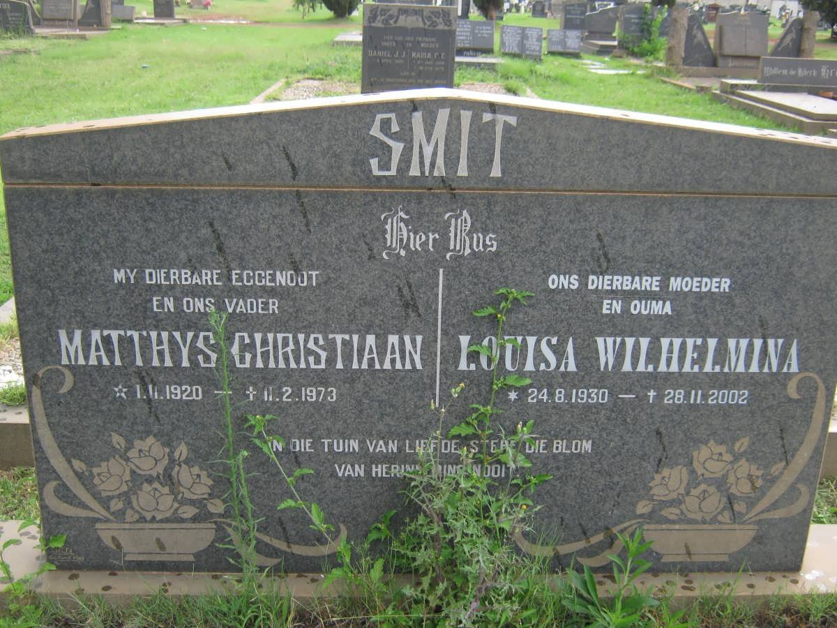 SMIT Matthys Christiaan 1920-1973 &amp; Louisa Wilhelmina 1930-2002