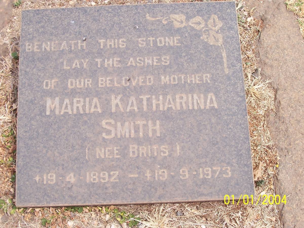 SMITH Maria Katharina nee BRITS 1892-1973