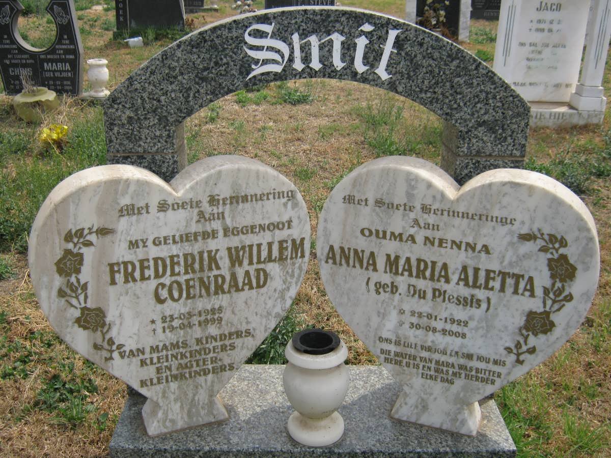 SMIT Frederik Willem Coenraad 1925-1999 &amp; Anna Maria Aletta DU PLESSIS 1922-2008