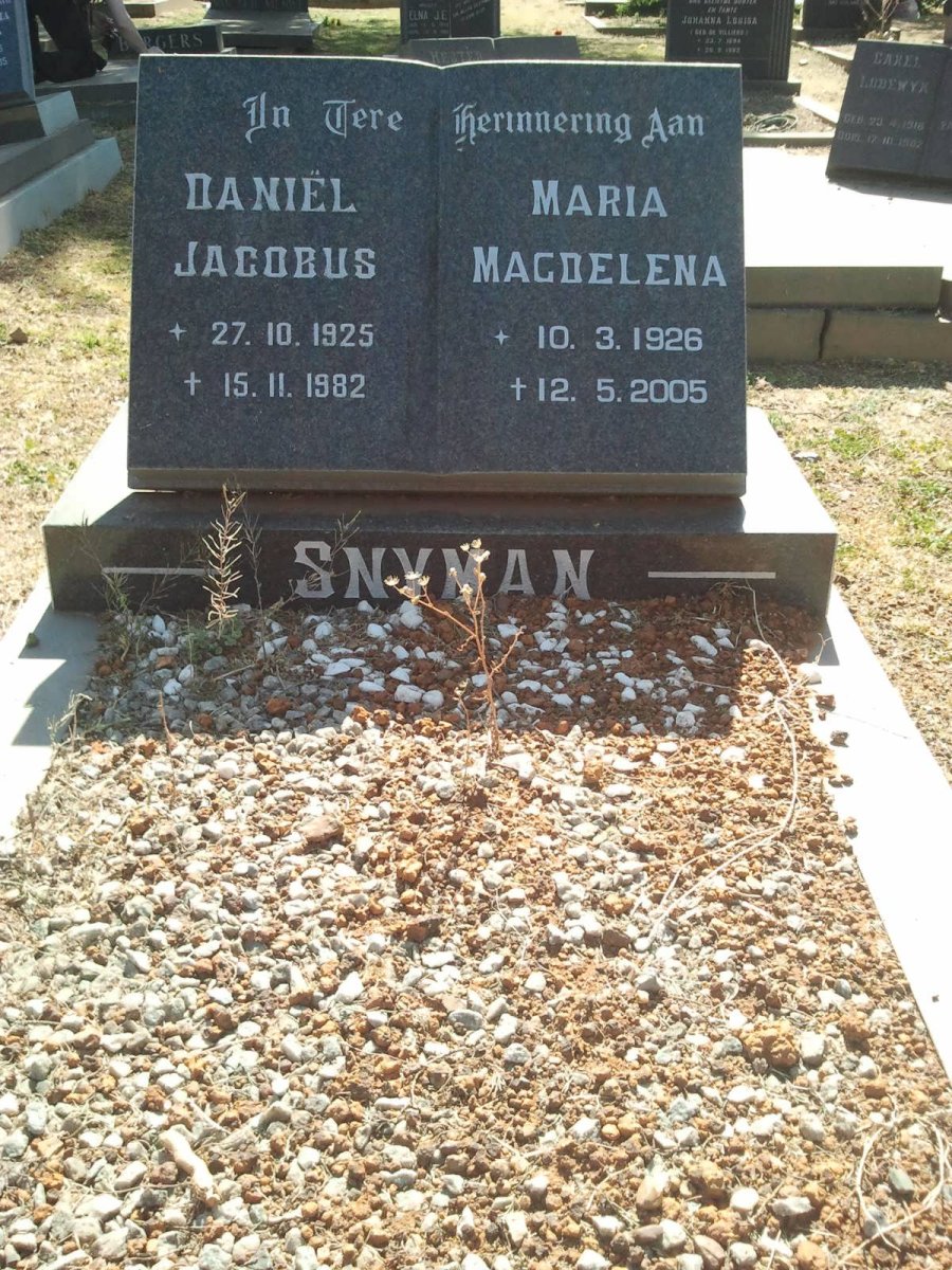 SNYMAN Daniël Jacobus 1925-1982 &amp; Maria Magdalena 1926-2005