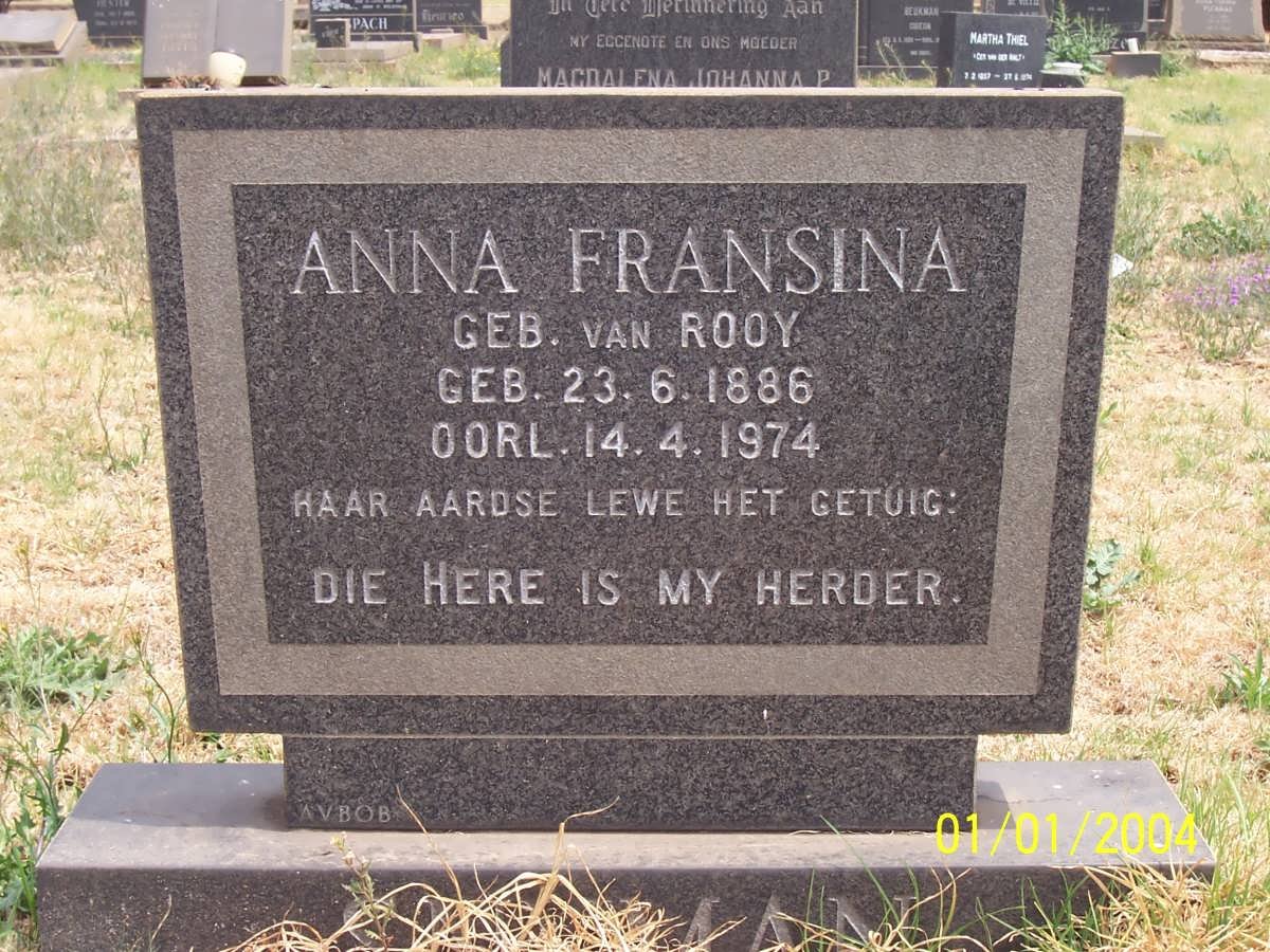SNYMAN Anna Francina nee VAN ROOY 1886-1974
