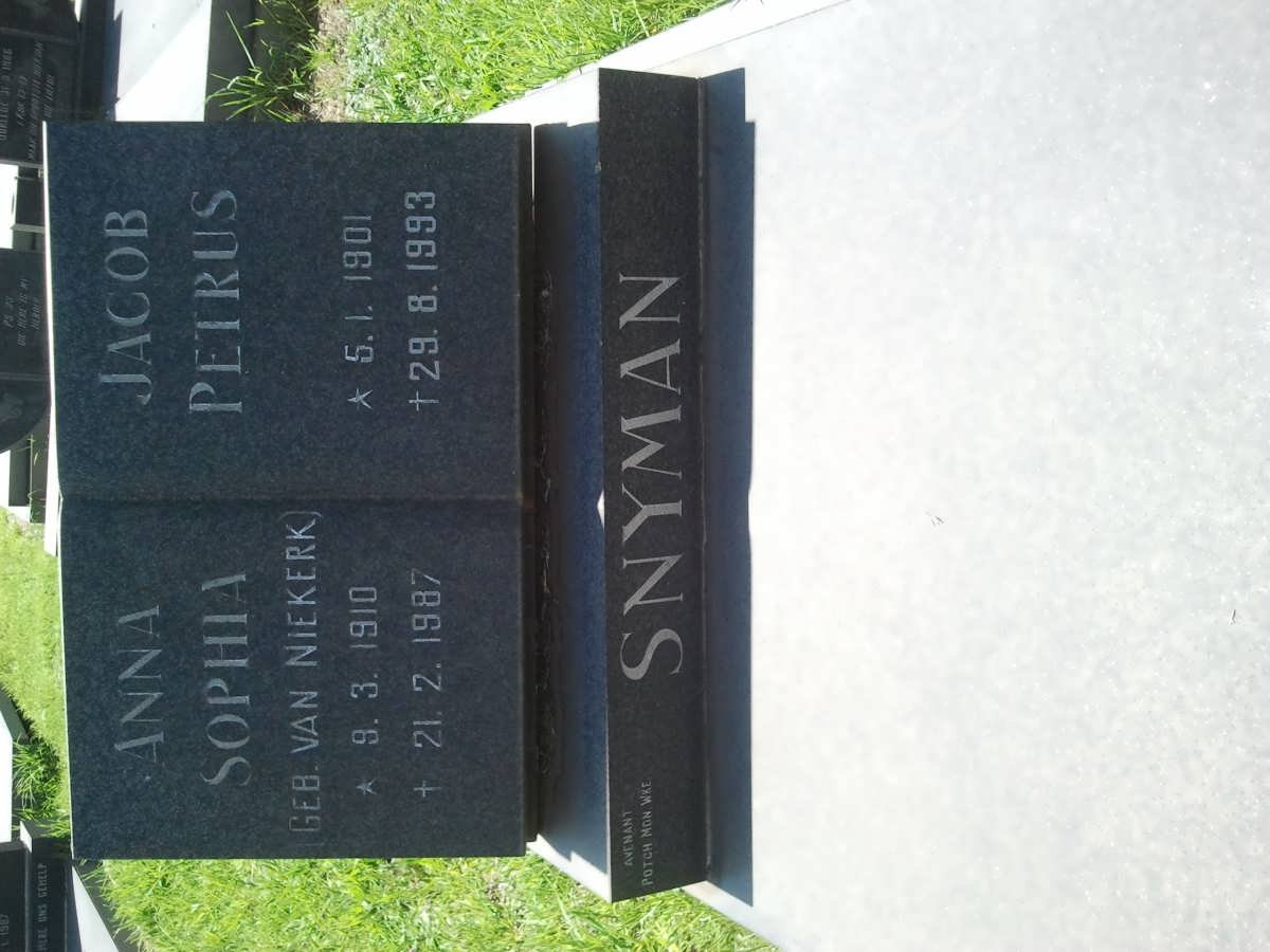 SNYMAN Jacob Petrus 1901-1993 &amp; Anna Sophia VAN NIEKERK 1910-1987