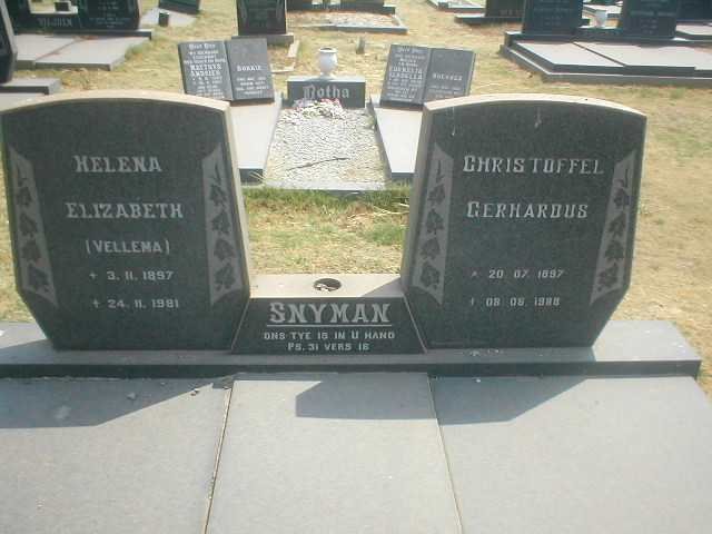 SNYMAN Christoffel Gerhardus 1897-1988 &amp; Helena Elizabeth VELLEMA 1897-1981