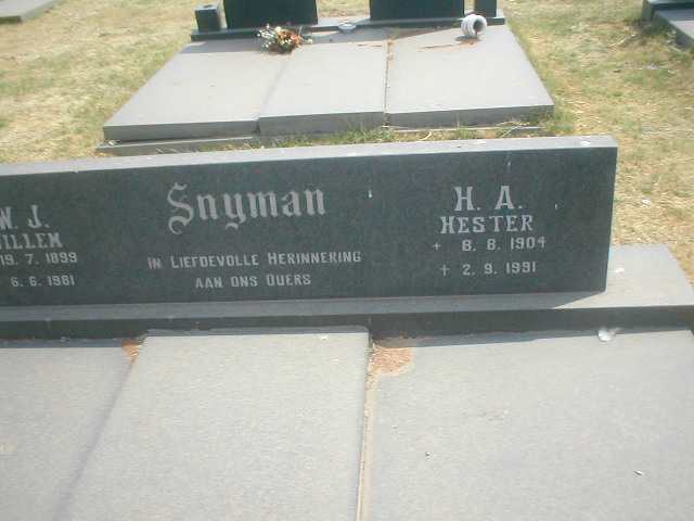 SNYMAN Hester A. 1904-1991