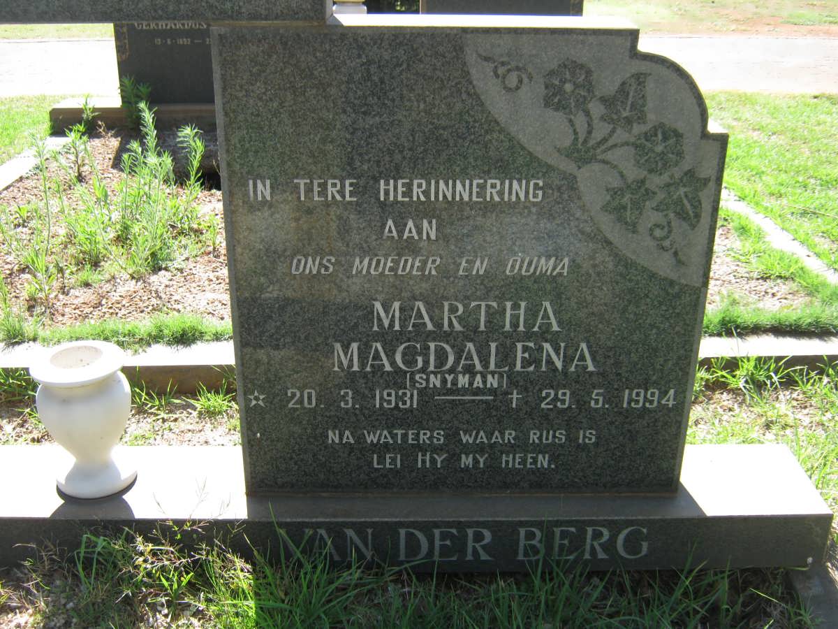 BERG Martha Magdalena, van der nee SNYMAN 1931-1994