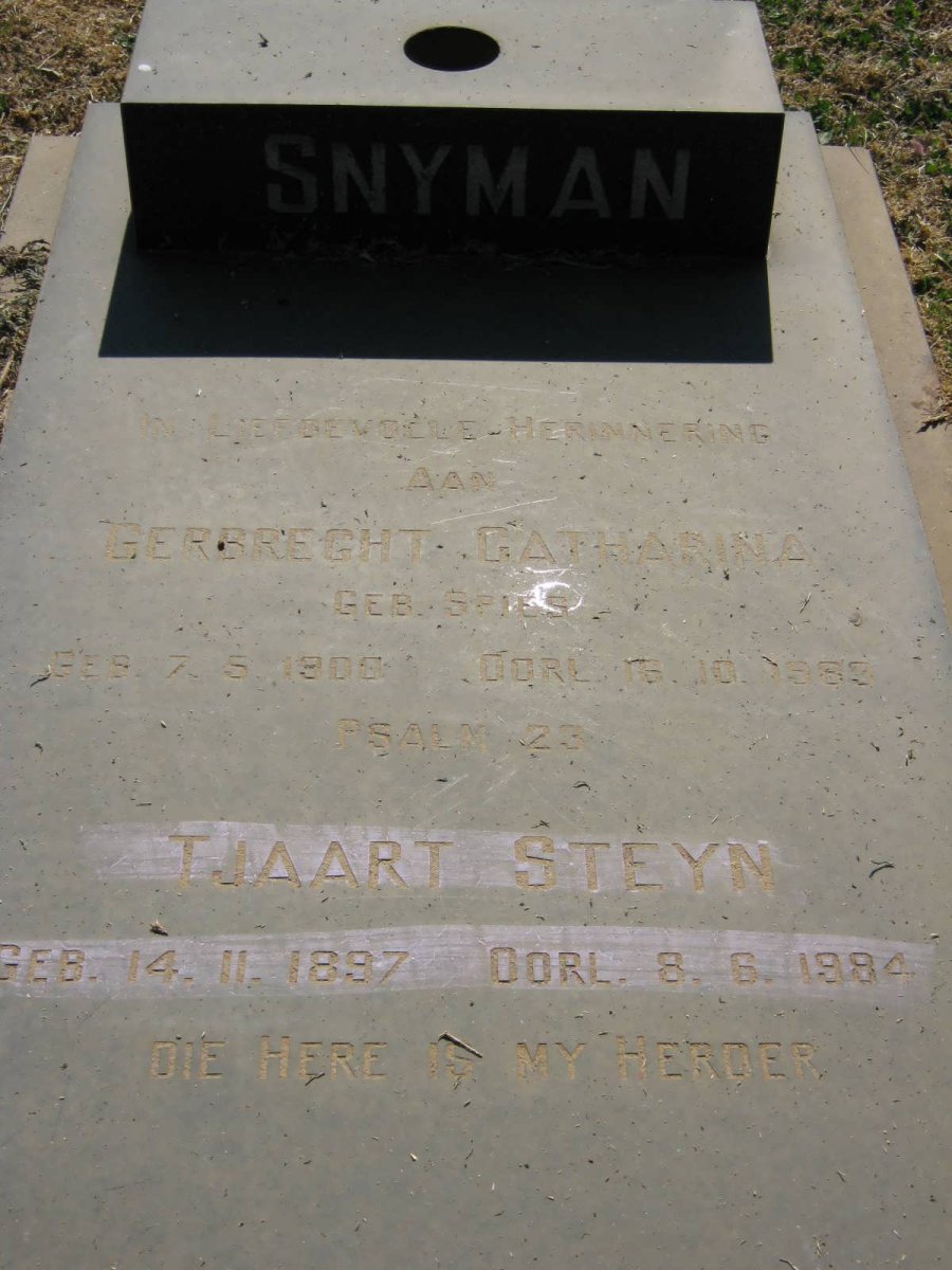SNYMAN Tjaart Steyn 1897-1984 &amp; Gerbrecht Catharina SPIES 1900-1982