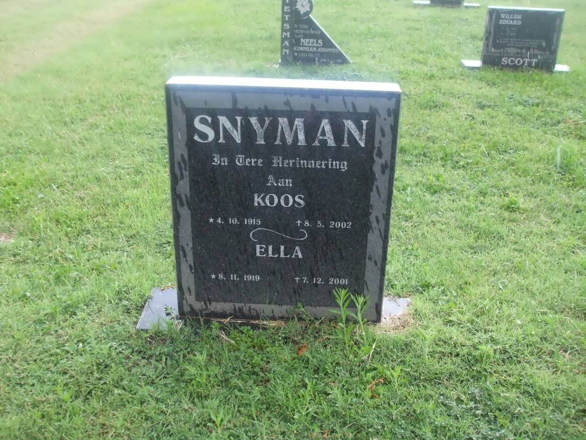 SNYMAN Koos 1915-2002 &amp; Ella 1919-2001