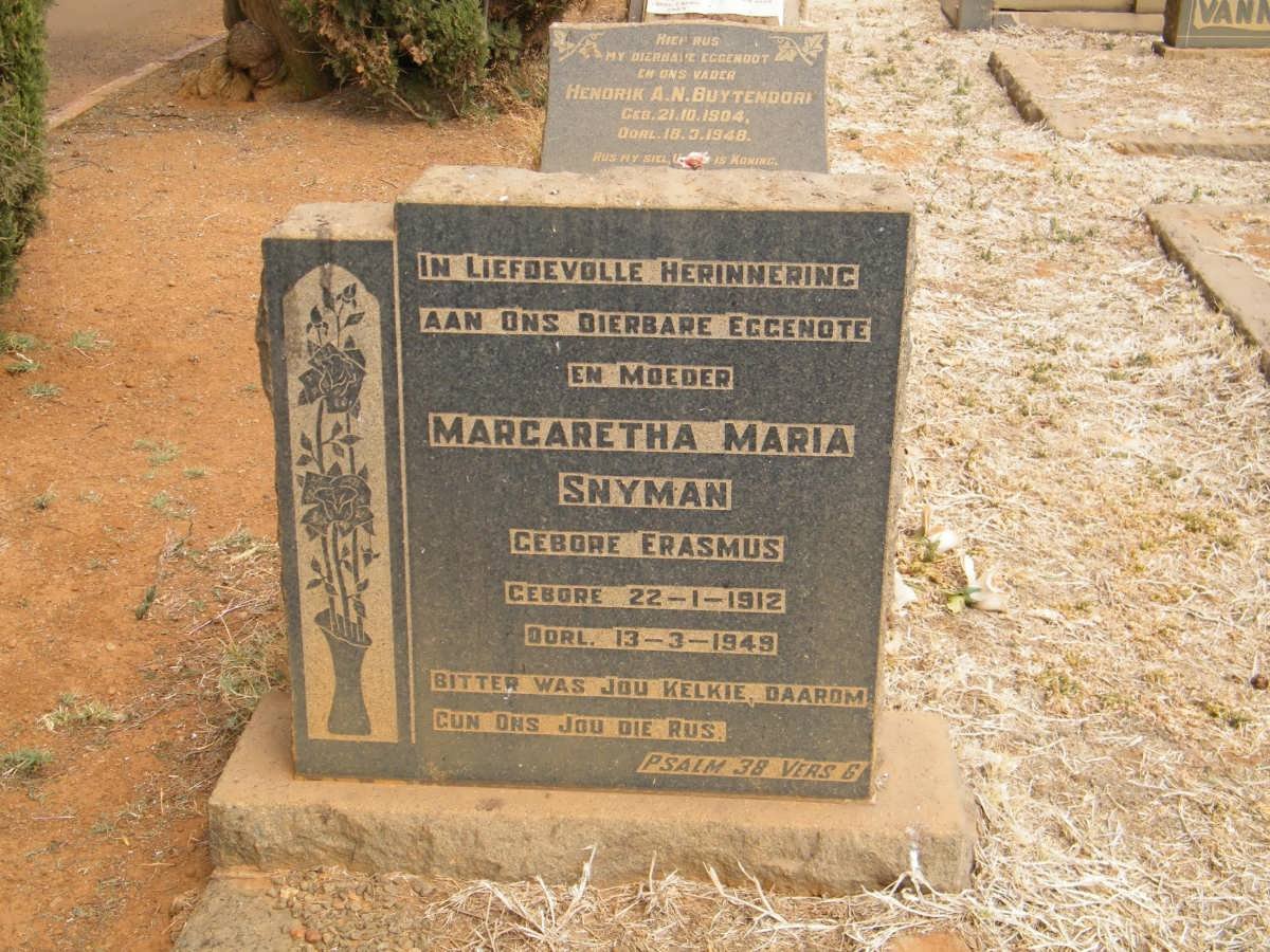 SNYMAN Margaretha Maria nee ERASMUS 1912-1949
