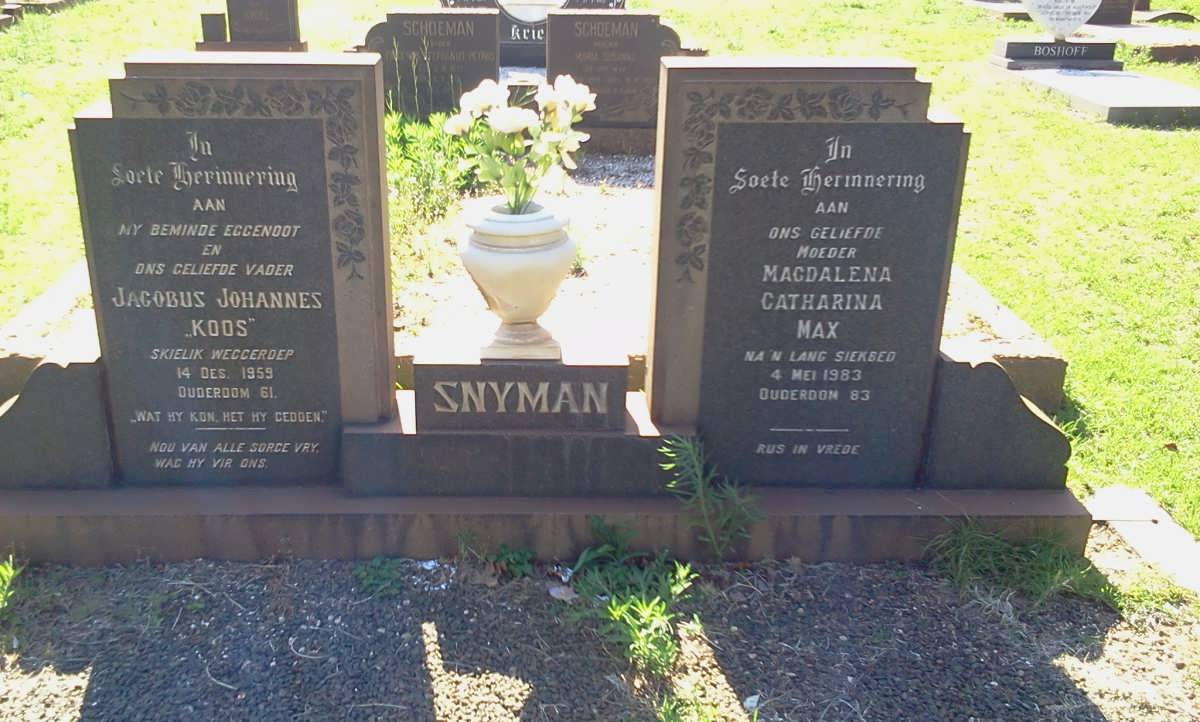 SNYMAN Jacobus Johannes -1959 &amp; Magdalena Catharina -1983