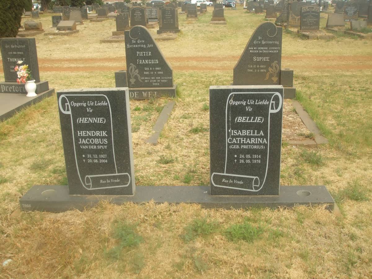 SPUY Hendrik Jacobus, van der 1927-2004 &amp; Isabella Catharina PRETORIUS 1914-1976