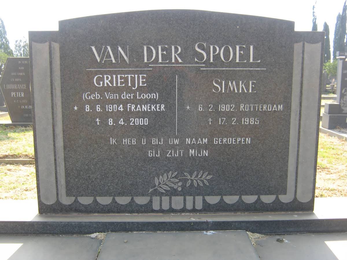 SPOEL Simke, van der 1902-1985 &amp; Grietje VAN DER LOON 1904-2000
