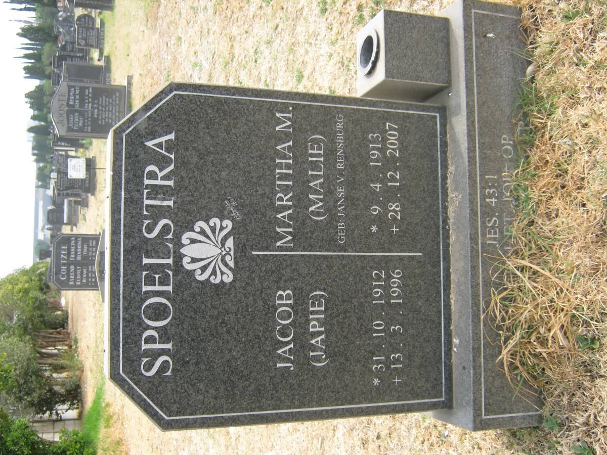 SPOELSTRA Jacob 1912-1996 &amp; Martha M. JANSE V. RENSBURG 1913-2007