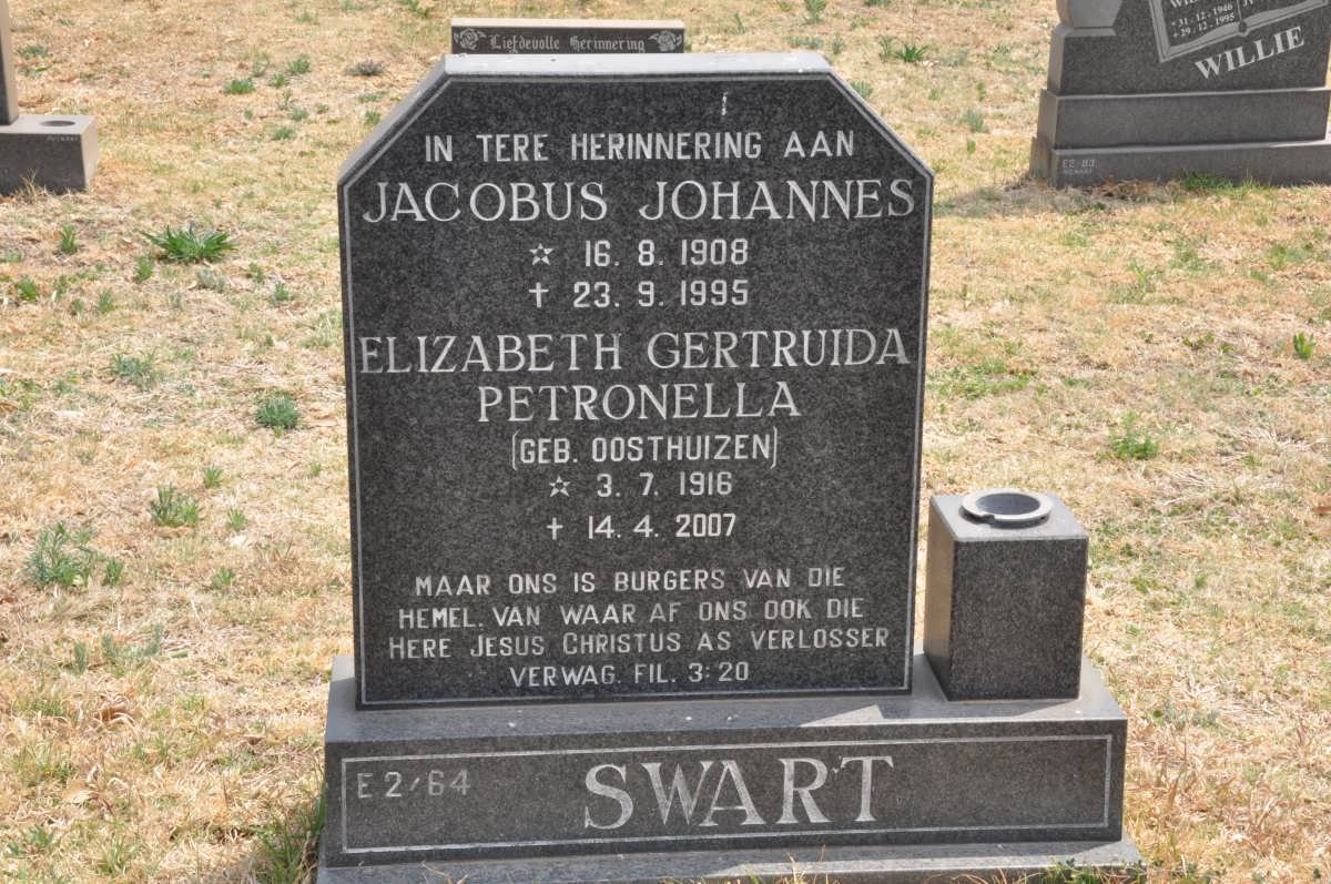 SWART Jacobus Johannes 1908-1995 &amp; Elizabeth Gertruida Petronella OOSTHUIZEN 1916-2007