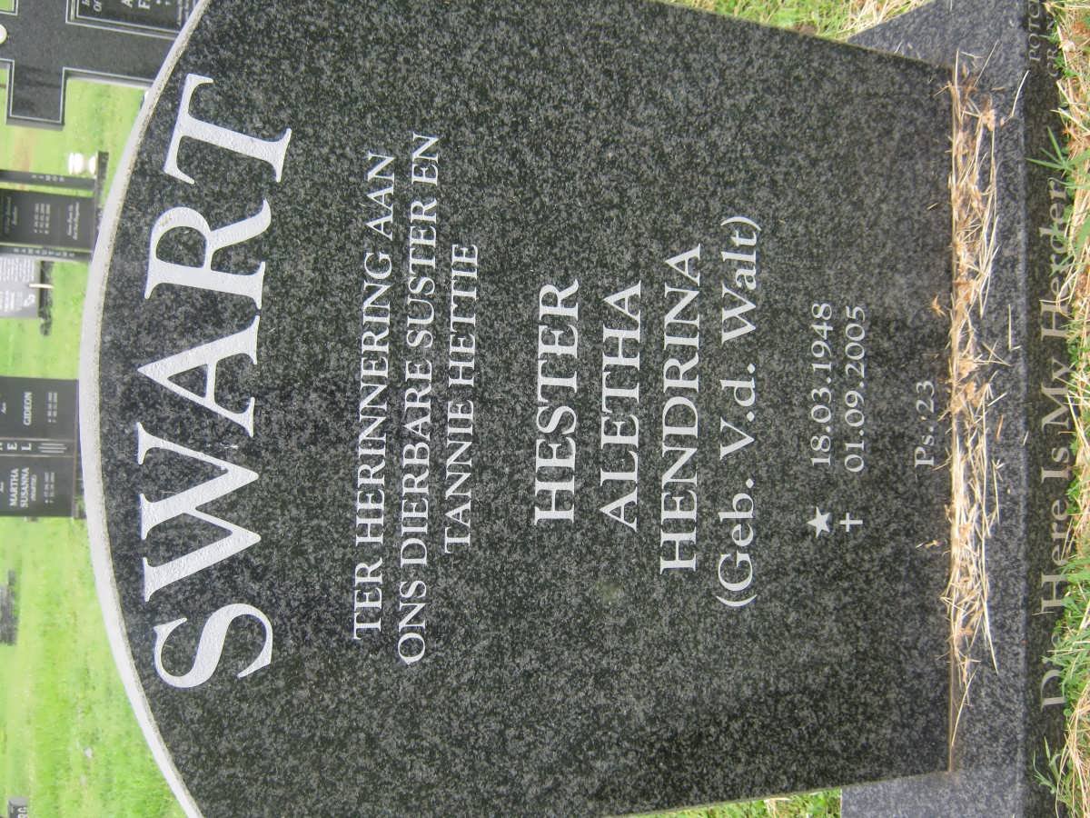 SWART Hester Aletha Hendrina nee V.D. WALT 1948-2005