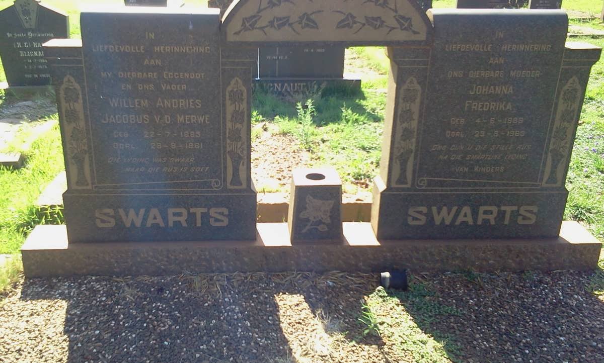 SWARTS Willem Andries Jacobus v.d. Merwe 1885-1961 &amp; Johanna Fredrika 188?-1963
