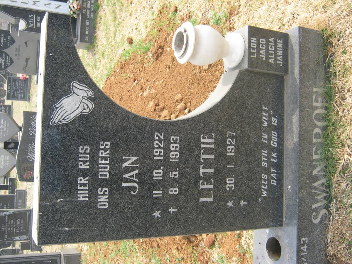 SWANEPOEL Jan 1922-1993 &amp; Lettie 1927-