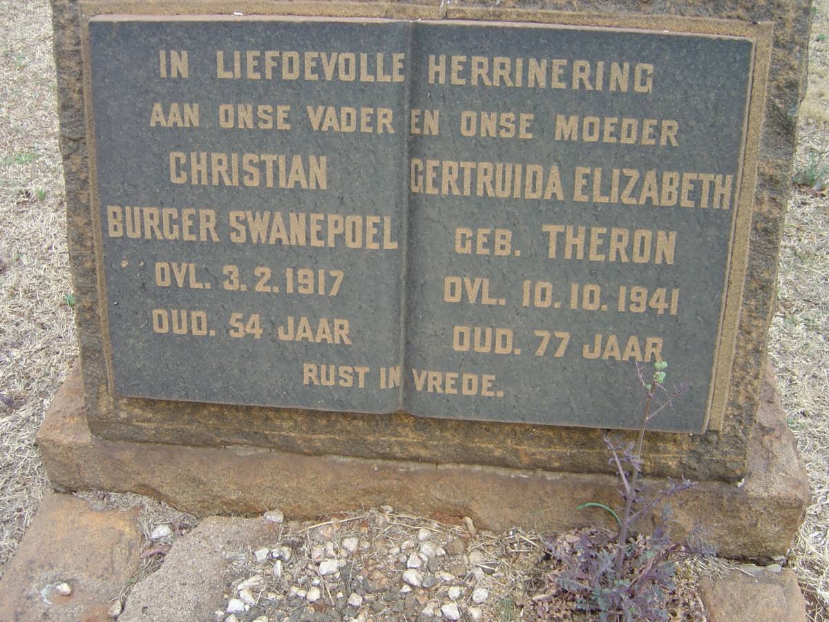 SWANEPOEL Christian Burger -1917 &amp; Gertruida Elizabeth THERON -1941