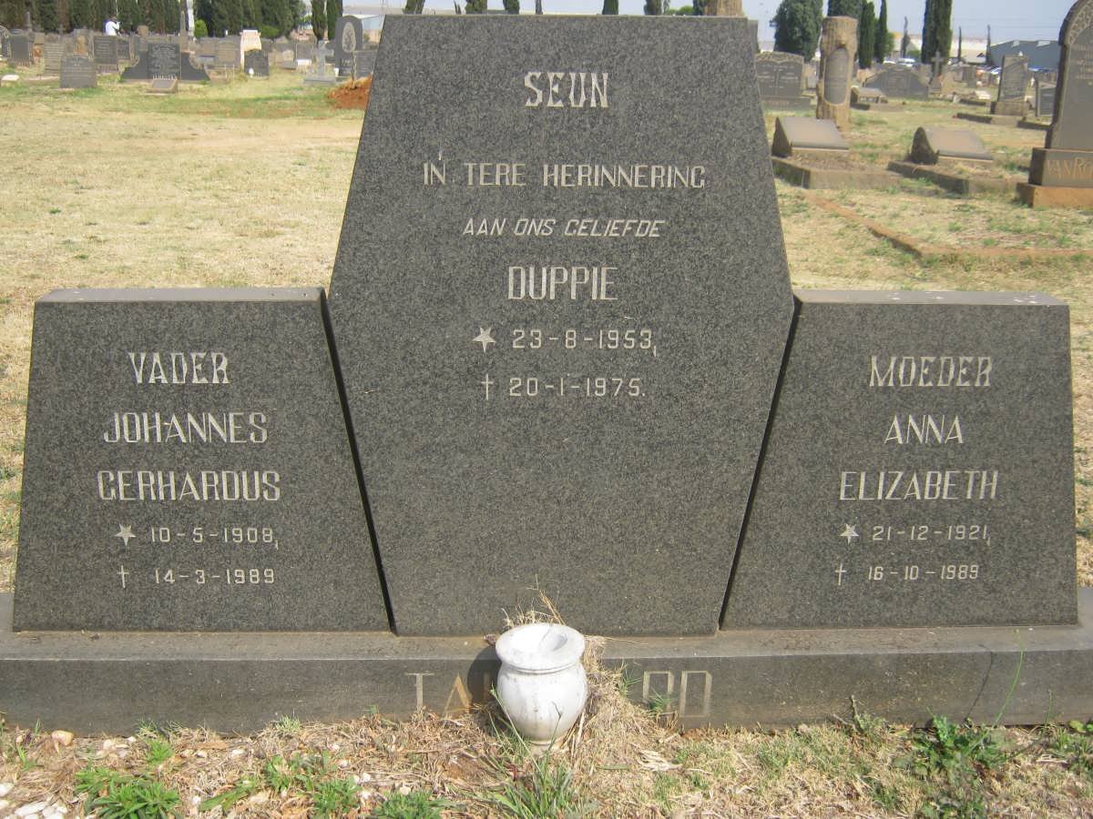 TALJAARD Johannes Gerhardus 1909-1959 &amp; Anna Elizabeth 1921-1989 :: TALJAARD Duppie 1953-1975