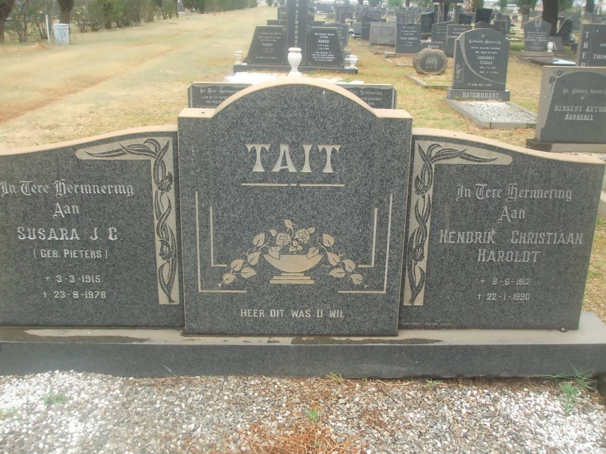 TAIT Hendrik Christiaan Haroldt 1912-1990 &amp; Susara J.C. PIETERS 1915-1978