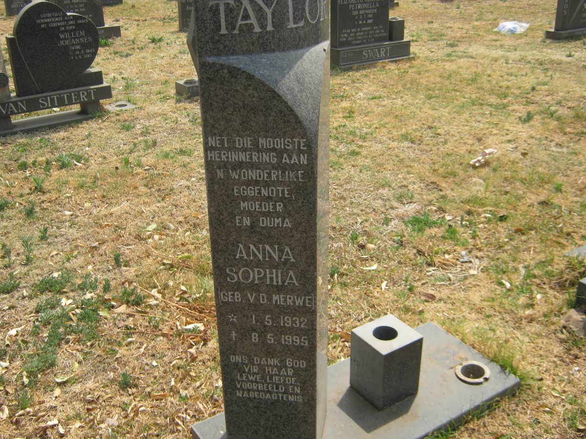 TAYLOR Anna Sophia nee V.D. MERWE 1932-1995