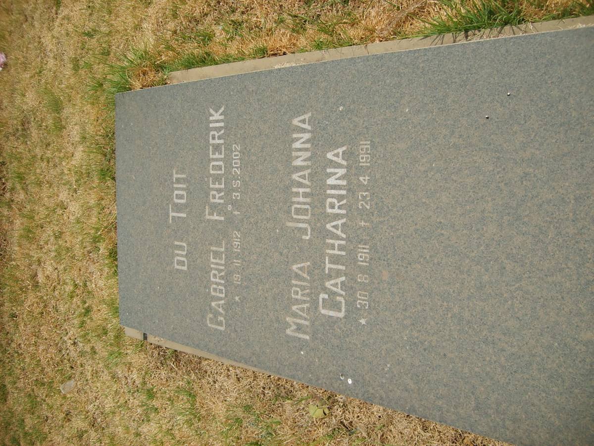 TOIT Gabriel Frederik, du 1912-2002 &amp; Maria Johanna Catharina 1911-1991