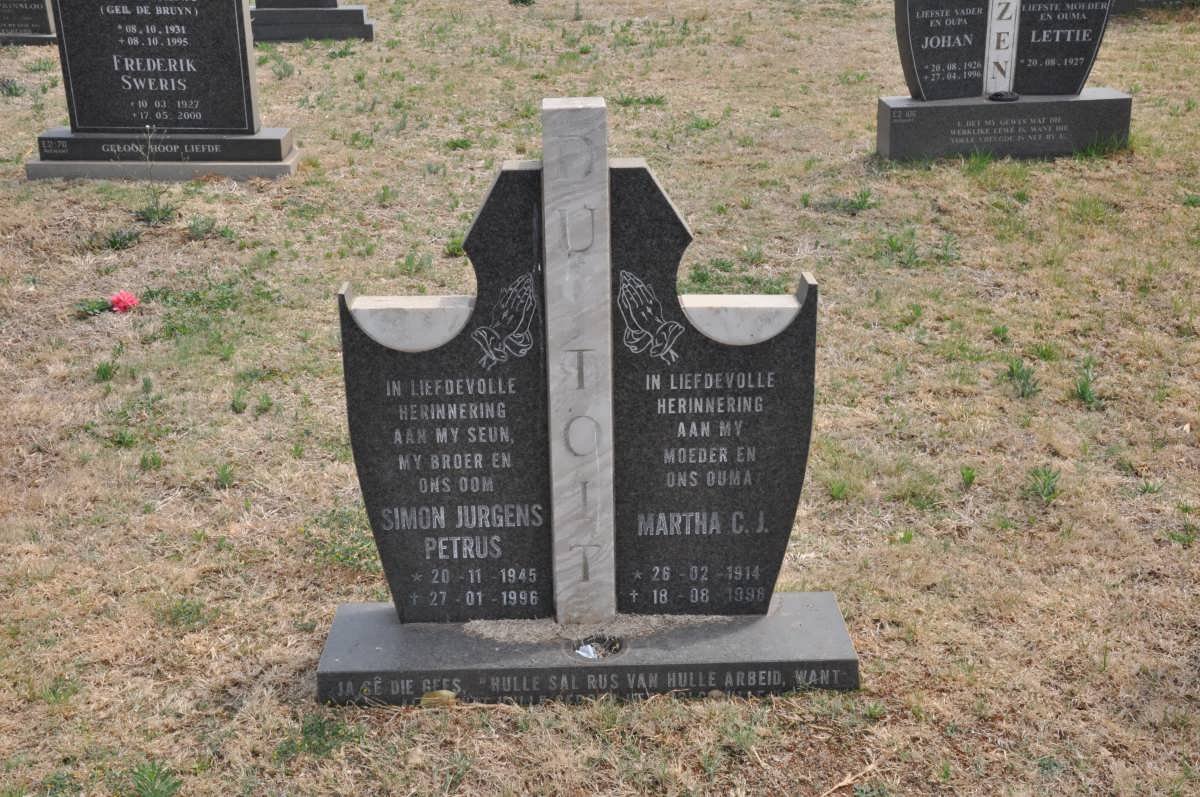 TOIT Martha C.J., du 1914-1998 :: DU TOIT Simon Jurgens Petrus 1945-1996