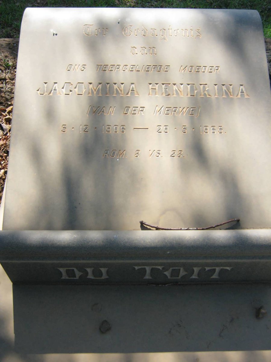 TOIT Jacomina Hendrina, du nee VAN DER MERWE 1906-1965