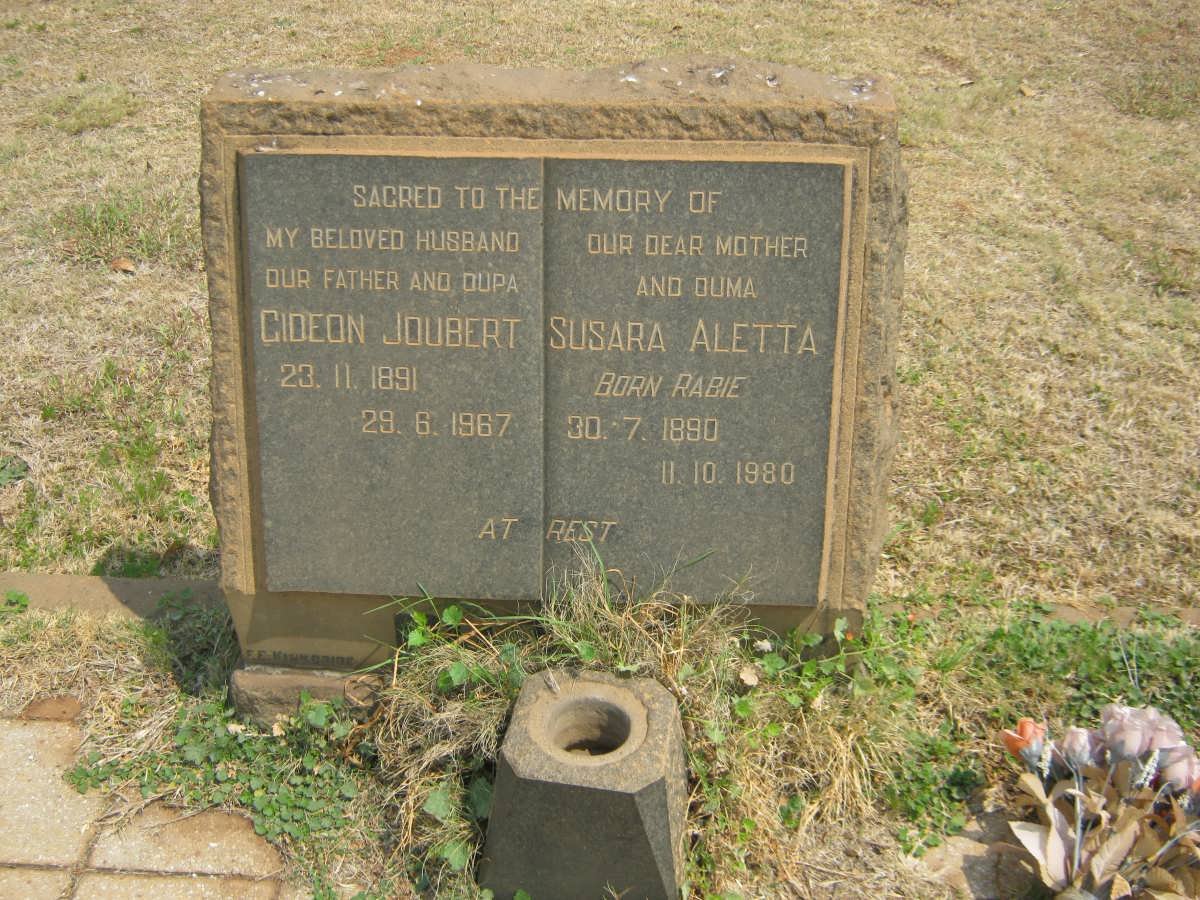 TOIT Gideon Joubert, du 1891-1967 &amp; Susara Aletta RABIE 1890-1980